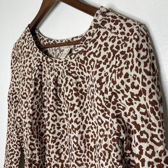 J Crew Multicolored 100% Linen Leopard Print Long Sleeve Blouse Size 10 Women's - Picture 2 of 6